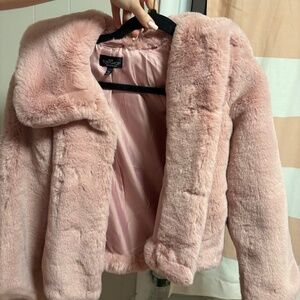 Topshop petite pink fur jacket